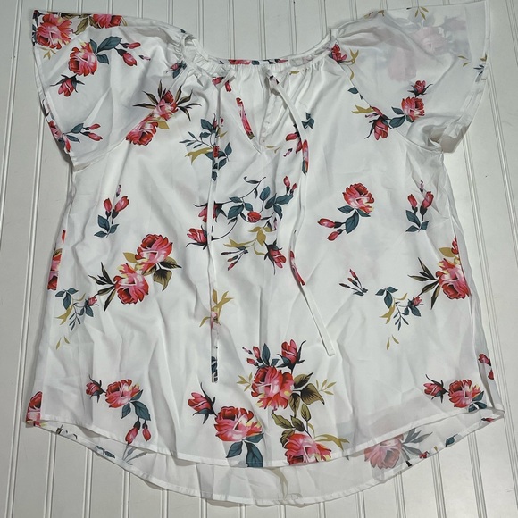 NWOT Women's Floral Print V Neck Ruffle Short Sleeve Loose Blouse XL - Picture 5 of 7